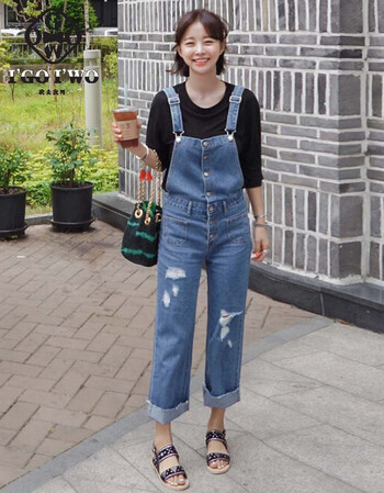 IG 2016春季新款大码学生牛仔背带短裤女连体吊带可爱宽松休闲韩版潮 M