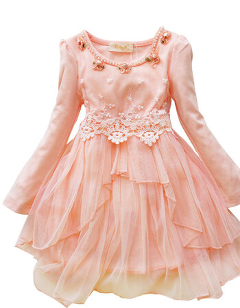 2018新款宝宝春秋公主裙子儿童装长袖蓬蓬纱裙洋气 4022春秋款粉色