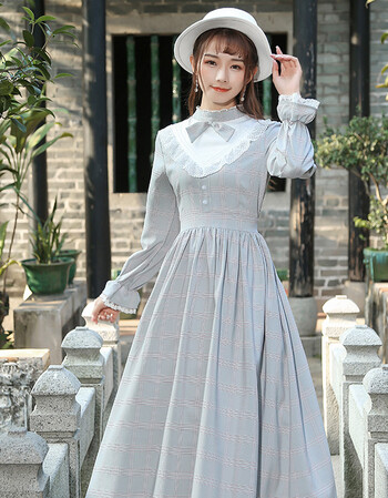 2017秋冬民国风少女蕾丝小洋装复古连衣长裙gg 图片色 l