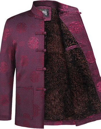 冬季唐装男外套中老年人加绒加厚男装爸爸冬装爷爷装 加绒千禧红色