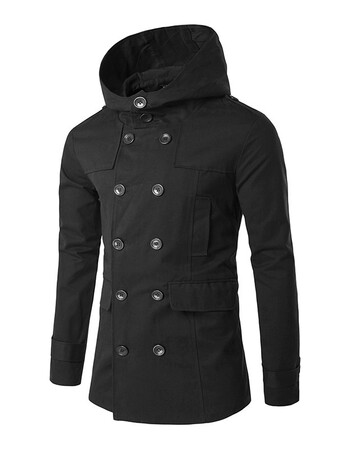 新款后开叉男士连帽修身纯色夹克风衣外套 黑色 xl