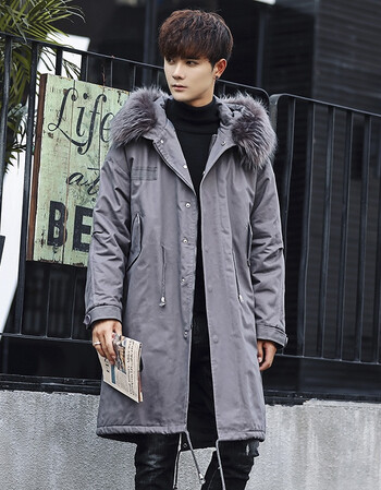 棉衣男韩版中长款保暖外套过膝棉服男士大衣冬季加棉加厚毛领棉袄