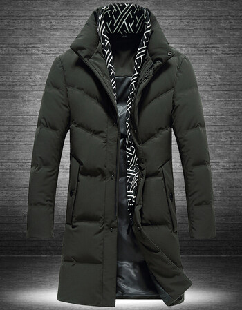 黑优服饰(herodress)冬新品中长款围巾领修身男士纯色羽绒服 墨绿色