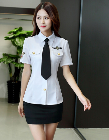 女警制服诱惑性感衬衣夏洗浴工作服套装桑拿技师服 白色 xxl