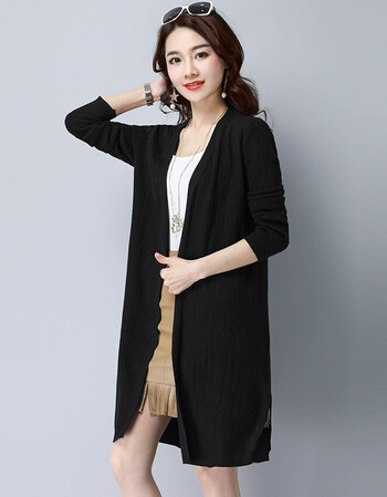 qvd2017秋装针织衫女开衫宽松中长款韩版春秋百搭毛衣外套外搭披肩女