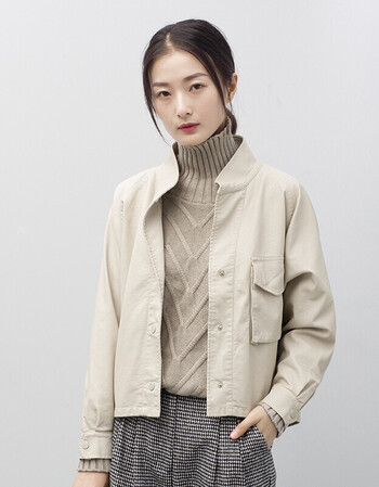 古来登皮衣女春秋新款韩版搭皮夹克复古文艺范短款宽松休闲外套 米色