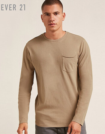 男士全棉罗纹圆领长袖t恤 灰褐色 m
