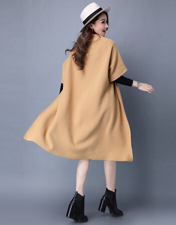 2018春装新款中长款针织开衫披肩女宽松中袖百搭外搭披风毛衣外套 土