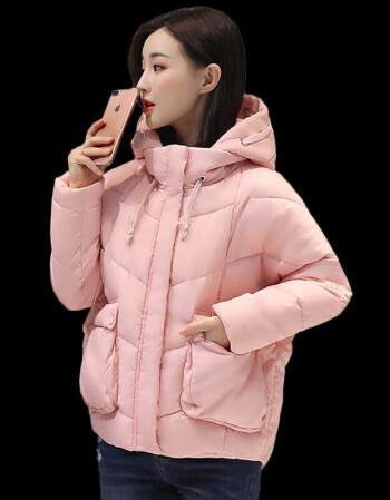 棉衣女短款学生宽松大码加厚棉服面包服羽绒棉袄冬季外套 粉红色 xl