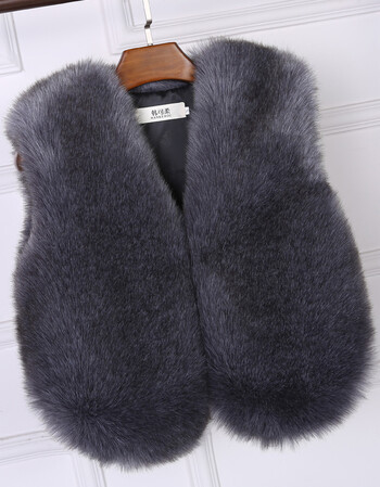2017新款秋冬仿狐狸毛兔毛皮草马甲短款背心外套女士坎肩 铁灰色 l