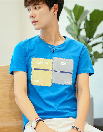 2018新款男士纯棉t恤百搭潮流修身青学生休闲短袖t恤衫 蓝色 m