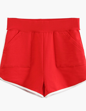 夏季纯色运动短裤女松紧腰休闲韩版跑步热裤沙滩裤宽松家居裤 红色 s