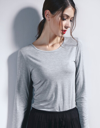 2018春装莫代尔打底衫长袖t恤女圆领修身大码装打底纯色内搭上衣 灰色