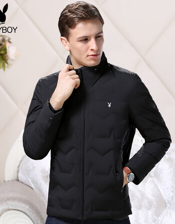 花花公子青年羽绒服男冬季帅气加厚保暖鸭绒男装外套无帽立领短款 wf