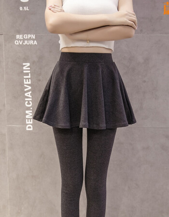 蔚林假两件打底裤女外穿大百褶踩脚裙裤春秋季小脚裤纯棉大码显瘦长裤