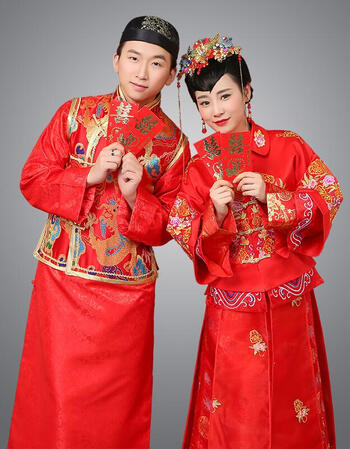 新款新郎新娘红色中式婚服古代古装婚礼服秀禾敬酒服古代婚纱男女套装