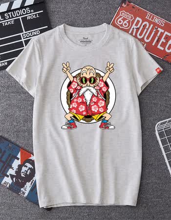 日系漫画七龙珠龟仙人夏季新品宽松短袖t恤男女情侣装学生半袖衫 灰衣