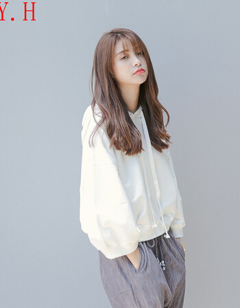 春夏季女装新款连帽薄款卫衣女短款宽松显瘦帽衫长袖学生纯色打底上衣