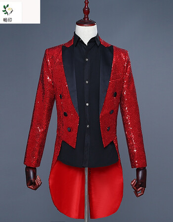 男亮片燕尾服舞台演出礼服魔术师外套夜店酒吧主持美声合唱指挥服sjj