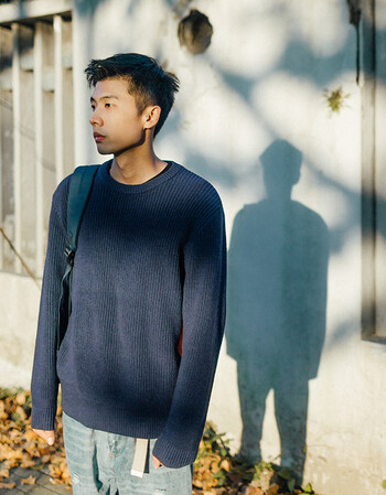 冬季套头拉链毛衣男圆领上衣日系复古男士文艺针织衫潮 蓝色 m