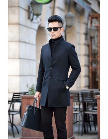 太子龙轻奢呢大衣男冬季新款商务休闲风衣男士修身立领毛呢外套 深