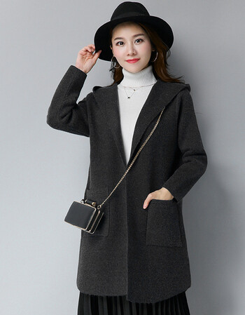 针织衫女开衫中长款大码宽松加厚毛衣外披秋冬新款连帽大衣外套潮