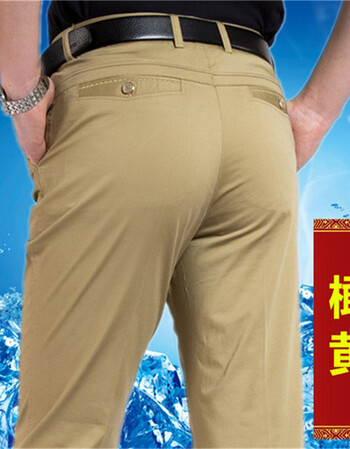 夏季薄款冰丝棉中年男士休闲裤中老年男裤长裤子商务大码爸爸夏裤 橄