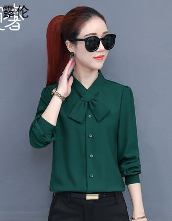 长袖雪纺衫女2018春装新款女装上衣春款春天时尚端庄大气洋气小衫