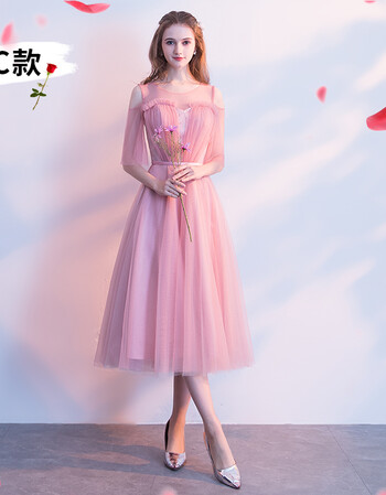 伴娘服中长款2018新款姐妹团连衣裙粉色小礼服宴会韩版显瘦春季女