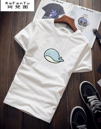 半截袖圆领修身体恤衫夏季学生上衣服男士打底衫潮流 白色小鲸鱼短袖