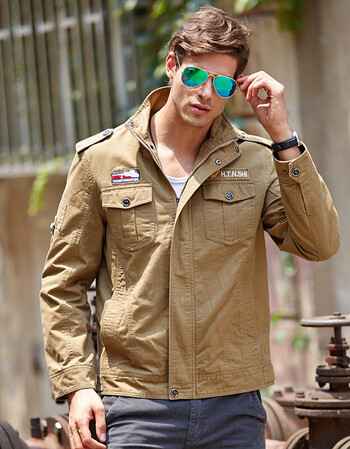 吉普2018秋季新款批发军装夹克男式工装吉普纯棉加大码外套 卡其色 l