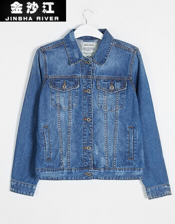 多色水洗丹宁蓝夹克女牛仔外套春装2018新款女 中蓝 x