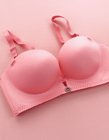 性感1/2半杯无痕钢圈文胸罩抹防滑小胸聚拢加厚胸式礼服内衣 粉红色