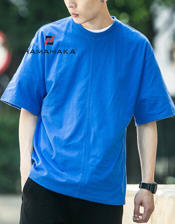 hamanaka廓形inst恤男日系潮牌体恤宽松oversize圆领短袖fashion 蓝色