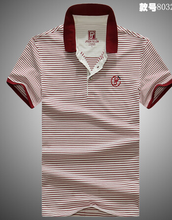 男装短袖t恤美版简约细条纹翻领宽松polo衫男半袖潮sn7356 q-8032红白