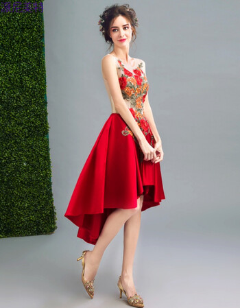 派尼美特红白拼色 立体花朵 前短后长新娘婚纱小礼服敬酒服5601 白红