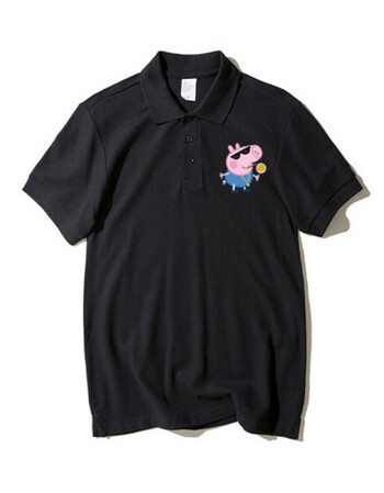 火山鸟2018潮牌短袖恤衫 男女小猪佩奇社会人乔治翻领上衣棉短袖体