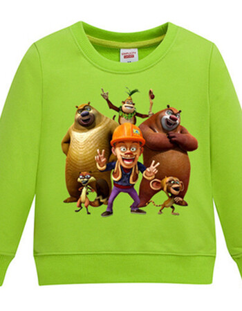 儿童装不加绒卫衣套装熊出没熊大男女中童棉春秋衣服 新款不加绒绿色