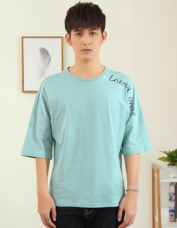 夏季男士短袖t恤 青少年圆领七分袖白体恤夏天男装帅气原宿风上衣