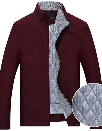 新款中年男士外套春秋季40岁爸爸装中老人年薄款夹克衫男装 酒红色