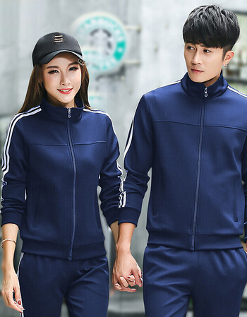 套装男2017新款情侣休闲健身服运动服跑步服卫衣男两件套 深蓝色男装