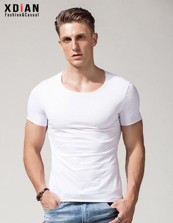 夏季纯色短袖t恤男圆领修身纯棉打底衫弹力紧身半袖运动上衣体桖 t
