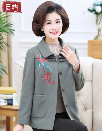 后韵中老年女装春季毛呢外套休闲中年衣服春秋呢子大衣 湖蓝 195