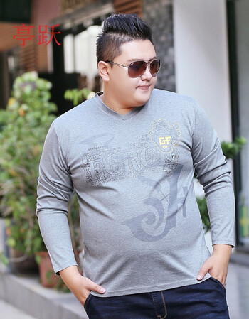 亭跃秋衣男加肥加大号长袖t恤 260斤胖子特大码男t恤7xl胖男v领打底衫