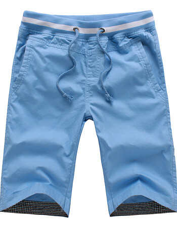 夏季休闲短裤男宽松大码五分裤青年夏天松紧带运动裤子男中裤 浅蓝色