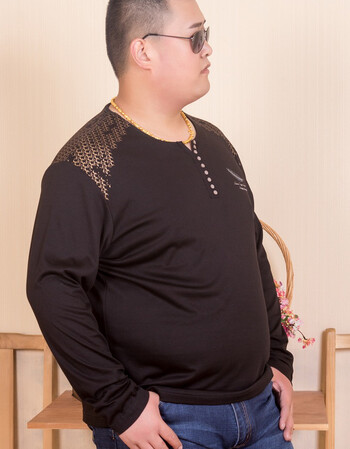 16秋冬新款特体胖子长袖t恤加肥加大码打底衫小v领特大号肥仔男装