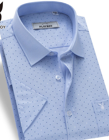 男商务正装春夏季薄款职业上班条纹男士衬衣 d9196蓝色印花(短袖衬衫)