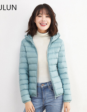 超轻薄羽绒服女短款连帽韩版修身显瘦大码冬季外套2017新款潮 青色