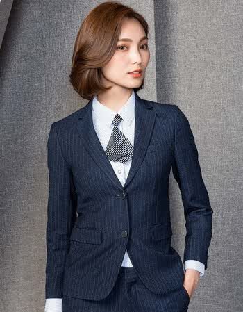 藏青色男女竖条纹西服套装商务正装西装工装经理职业装工作服 女士