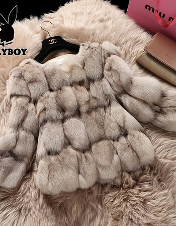 花花公子狐狸头毛皮草外套短款新款冬季狐狸毛韩版女士外套 卡其色 xl